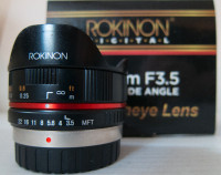 Rokinon 7.5mm f3.5 MF fisheye lens for micro four thirds