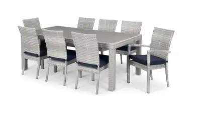 RST Brands Cannes Gray Wicker Patio Dining Chairs Blue Cushions, View more