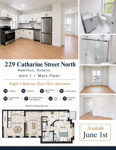 Introducing three newly renovated one-bedroom apartments for rent at 229 Catharine Street North in H...