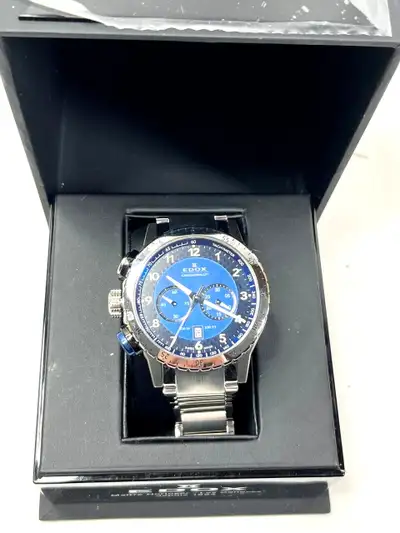 Edox Mens Chronorally-S Stainless Steel Blue Dial Quartz Watch -, View more