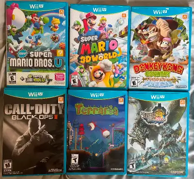 1-Super mario bros u/super luigi U I 40$ 2-Super mario 3D world | 40$ 3-Donkey Kong Country tropical...