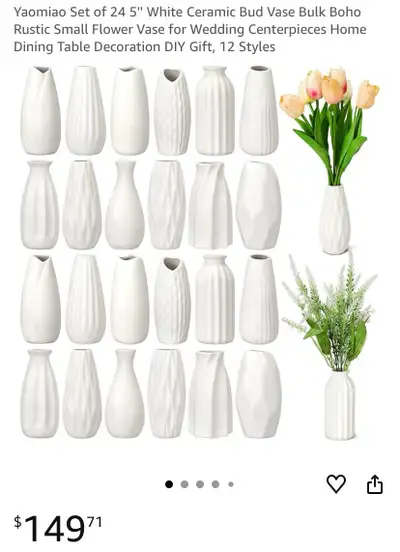 New Set of 24 5'' White Ceramic Bud Vase , View more