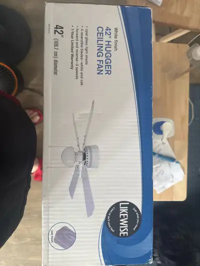 42 inch ceiling fan. Still in box. Never opened. Pick up only.