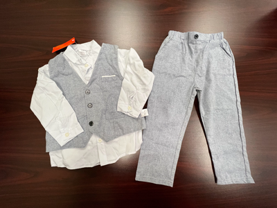 NEW Toddler 4T 110 Gray Pants White Shirt w/ Vest Suit Outfit, View more