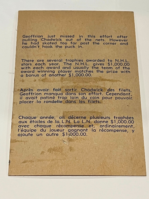 GEOFFRION SIDESTEPS CHADWICK PARKHURST1957-58 #24 HABS vs LEAFS. dans Art et objets de collection  à Longueuil/Rive Sud - Image 2