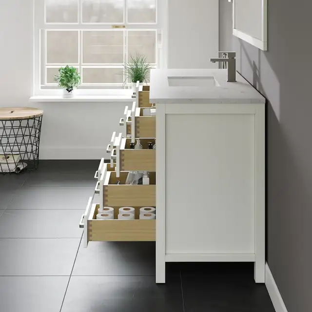 42” Bathroom Vanity White with Carrara Quartz Top – BOXED NEW in Cabinets & Countertops in Oakville / Halton Region - Image 8
