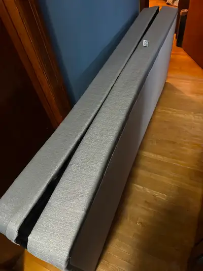 Queen mattress,  box spring (2 pieces) and metal frame, View more