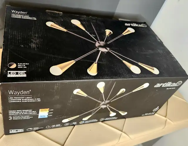 LED Pendant Light Matte Black Finish with Gold Accent Chandelier in Indoor Lighting & Fans in Kitchener / Waterloo - Image 3