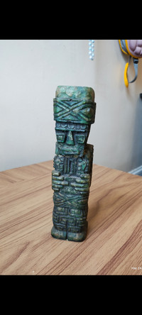 Vintage Green Onyx Carved Stone Aztec Mayan Totem Pole Statue