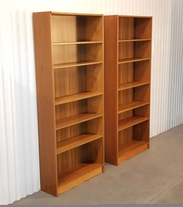 Pair mcm bookcases teak true & faux 73in H, 6 shelves 4 moveable in Bookcases & Shelving Units in Ottawa - Image 2