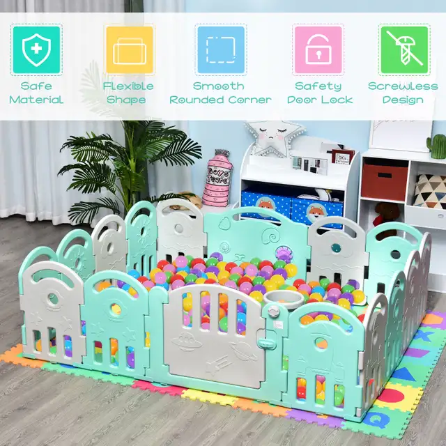 Qaba Baby Enclosure, 16 Panels Baby Playpen Baby Play Yard in Arts & Collectibles in Markham / York Region - Image 4