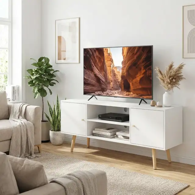 White TV Stand with 2 doors TV Cabinet for TVs up to 55" in Bookcases & Shelving Units in Markham / York Region - Image 7