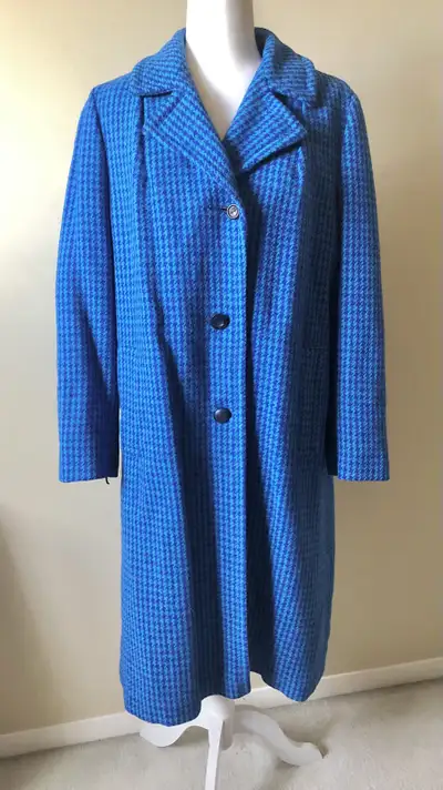 Rare 60s Harris Tweed Bright Blue Long Coat Jacket Wool, View more