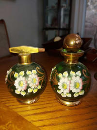 2 gorgeous Antique Murano Venetian glass hand-painted Perfume Bo