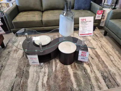 Brand new coffee table with 2 ottomans & swivel table white colo, View more