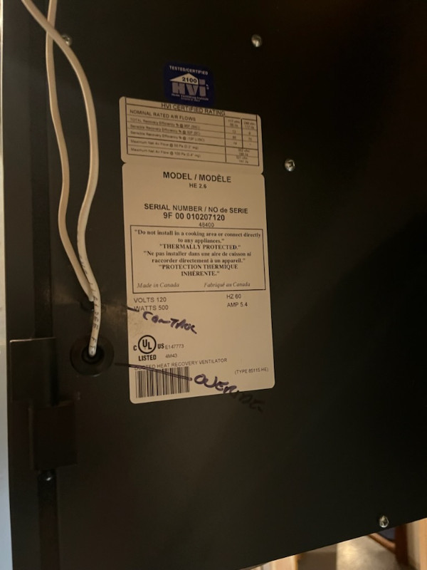 Venmar HRV Heat recovery ventilator Model HE2.6 Heaters, Humidifiers