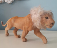 Vintage 70s flocked plastic blow mold lion figurine w fur mane