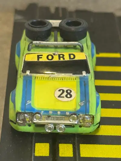 1976 AURORA AFX G+ RALLY FORD ESCORT # 28 LIME SLOT CAR, View more