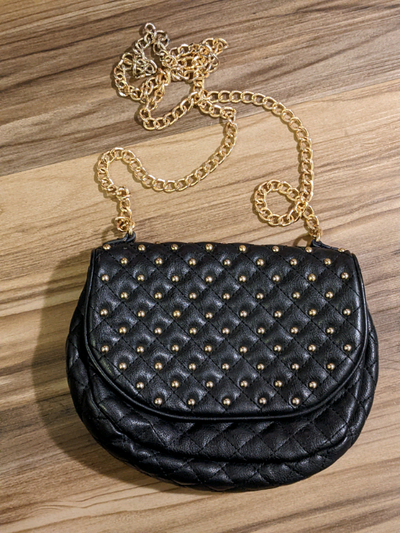 Black Leather Purse with Gold Chain Strap, View more