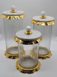 Glass Canister with White and Gold Marble Lid set of 3