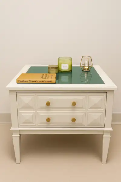OBO - Opaque Green Glass Table with Gold Accents, View more