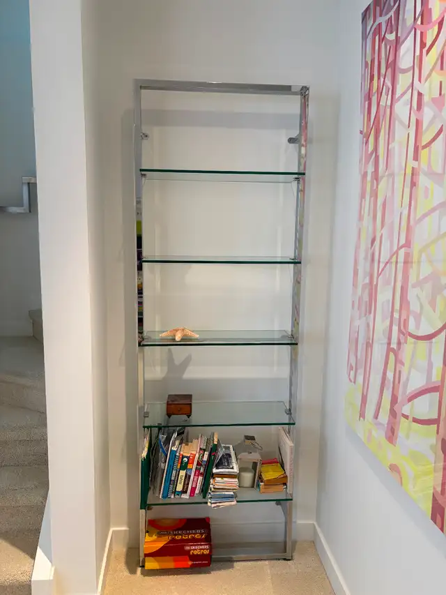 Modern chrome and glass shelf unit