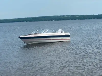 I think it’s a 1986. 85hp Force outboard motor No paperwork. Galvanized trailer Old boat, not perfec...
