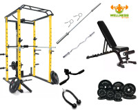 *Sale*Home  Gym Setup-SquatRack+Bench+Barbell+CurlBar   +245lb