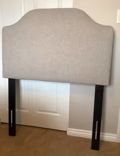 High back Grey Fabric Twin headboard, in as new condition