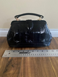Vintage genuine EEL skin leather black handbag 