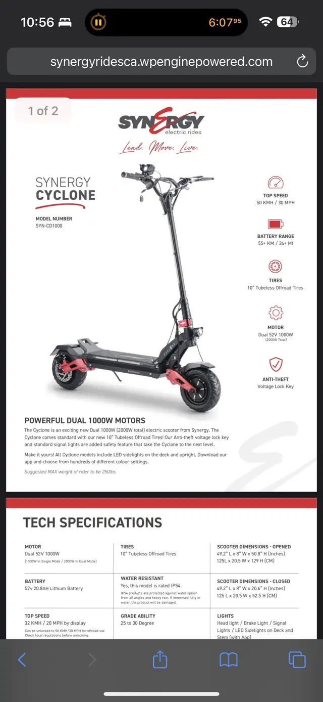 Selling my Synergy Cyclone E-Scooter in Scooters & Pocket Bikes in Edmonton - Image 3