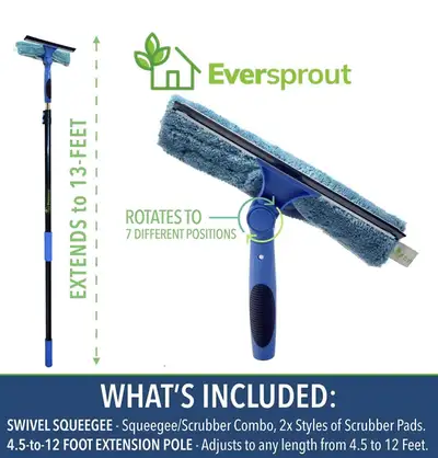 EVERSPROUT 5-to-13 Foot Swivel Squeegee and Microfiber Window Sc, View more