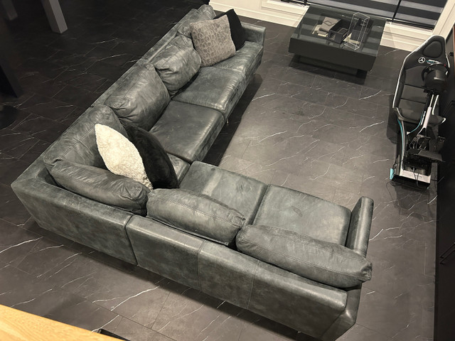 Custom Black Leather Sectional  in Couches & Futons in Regina