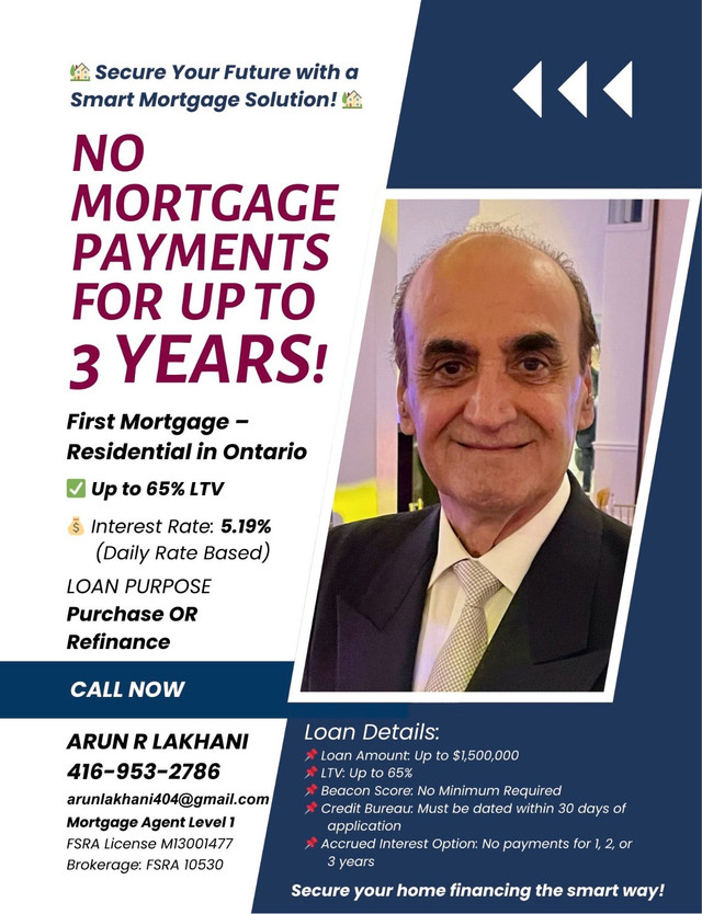 1st Mortgage No Payment for 1 to 2 Years in Real Estate Services in Markham / York Region