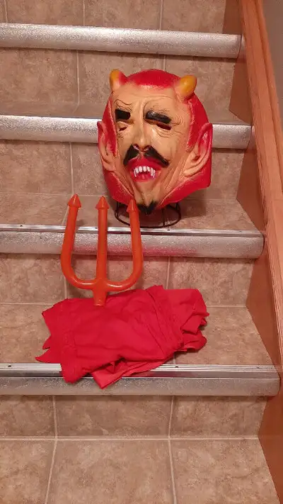 Devil Mask with small red top and pitch fork (needs stick). $10.00. Call/ text Chris 3063813841