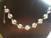 Miriam Haskell bracelet filigree, vintage faux pearl & rhinstone