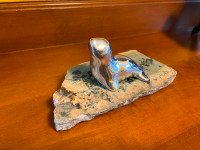 EUC Hoselton Aluminum Seal Sculpture on a Rock