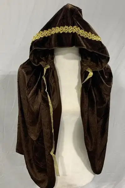 NEW Regenboog Kids BROWN Velvet Cape with Hood, Cloak Gold Trim, View more