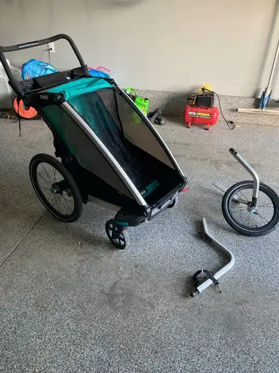 Thule chariot with bike and jogging attachments, View more