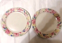 2 CHINA PEARL PINK FLORAL STONEWARE DINNER PLATES, 10 1/2"