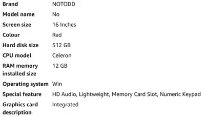NOTODD Laptop 16" 12GB LPDDR4 512GB SSD Celeron N5095 Up to 2.9G, View more
