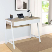 MainStays 39.4’’ White Computer Desk 2 Drawers USB Charger