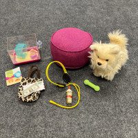 American Girl dog, hamster, ottoman, and accessories 