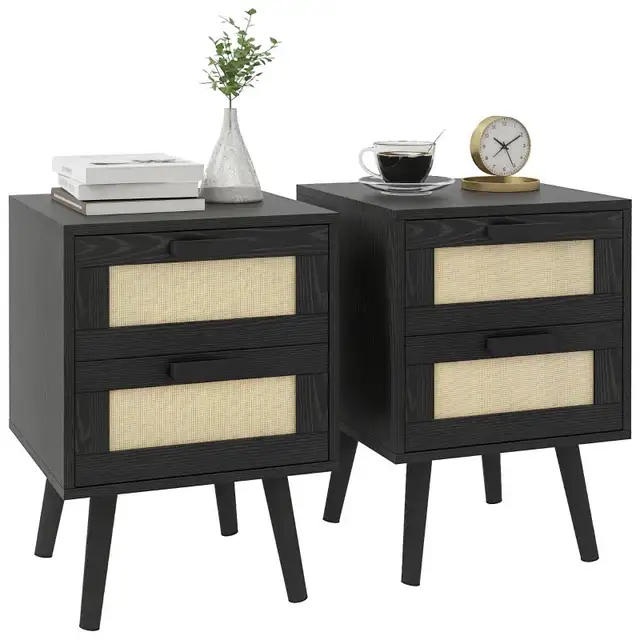 Black Boho Nightstand, Bedside Table with 2 Drawers  in Dressers & Wardrobes in Markham / York Region - Image 10