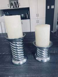 2beautiful silver pillar candle holders