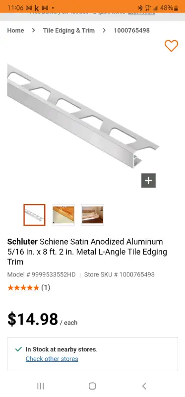 Schluter trim. Satin Anodized Aluminum., View more