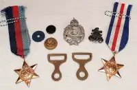 Canadian WWII Medals, Military Hat Badge,Buttons, Ration Tokens
