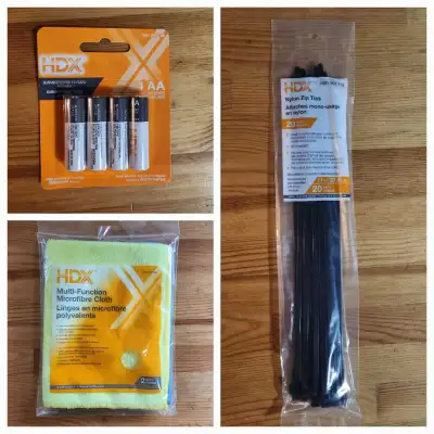 Home Depot HDX Brand - AA Batteries, Microfiber cloth, Zip Ties, View more