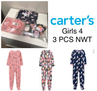 CARTER’S - NWT - LOT OF 3 GIRLS 4 FLEECE FOOTIE SLEEPERS / PJS