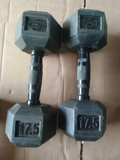 Pair of 17.5 lbs Rubber Dumbbells , View more